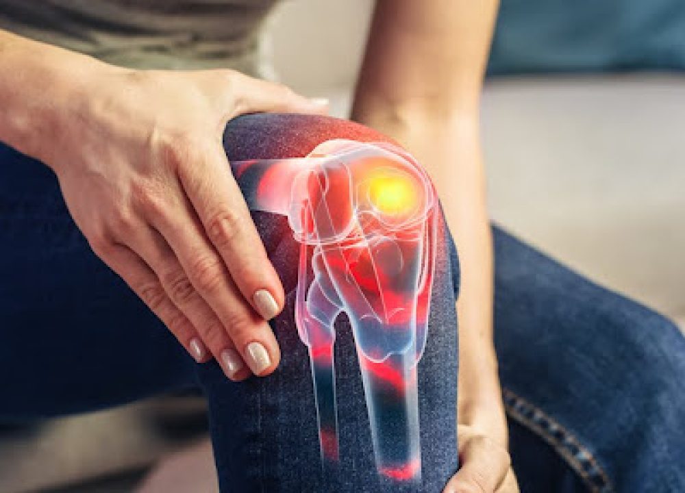 VFX Joint and Knee Pain Augmented Reality Render. Close Up of a Person Experiencing Discomfort in a Result of Leg Trauma or Arthritis. Massaging the Muscles to Ease the Injury.